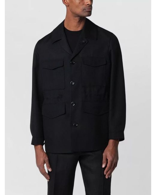 Lardini Black Silk Blend Single Breasted Coat for men