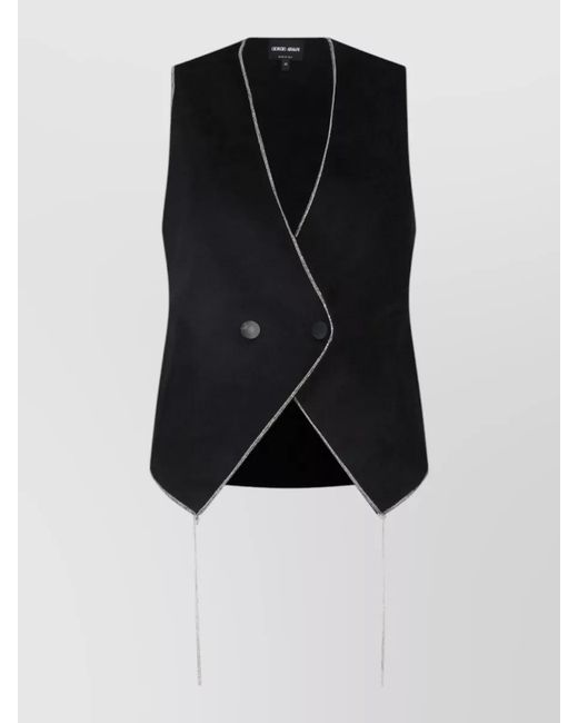 Giorgio Armani Black Jacket Rhinestone Detail Sleeveless Tailored Silhouette