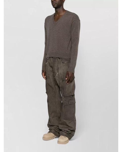Rick Owens Brown Tommy Cropped V Neck Long Sleeve Top for men