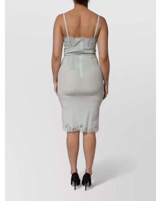 Dolce & Gabbana Gray Silk Lace Midi Slip Dress