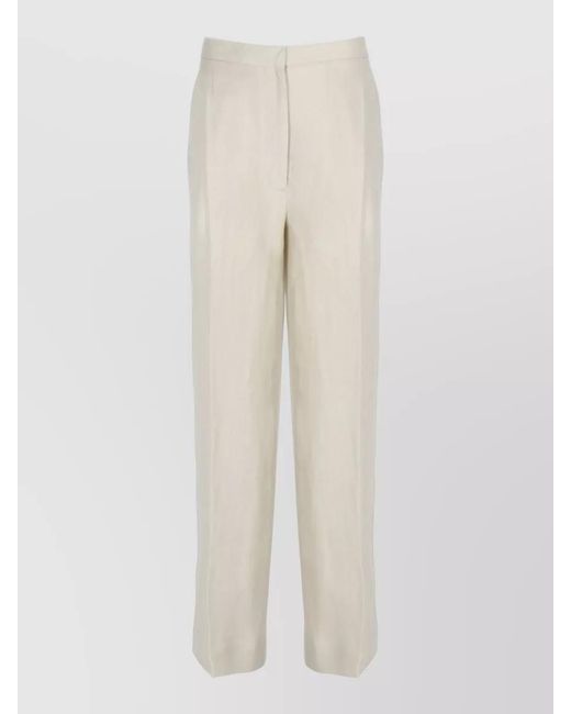 Lardini White Linen Straight Leg Checked Pants