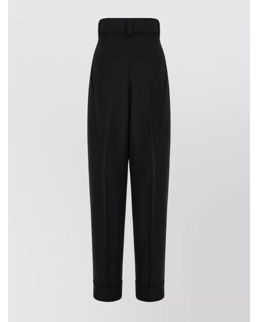 Max Mara Black Virgin Wool High-Rise Pleated Cropped Trousers