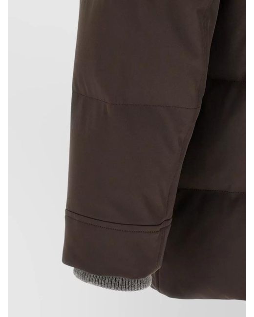 Brunello Cucinelli Black Quilted Hooded Parka Stretch Nylon for men
