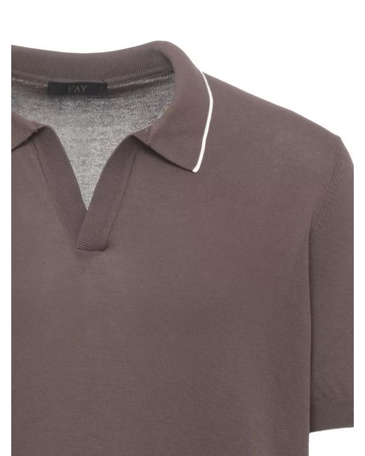 Fay Brown Cotton Polo Shirt Contrast Trim Collar for men