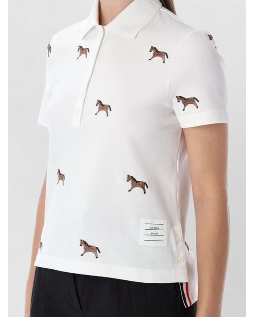 Thom Browne White Embroidered Cotton Short-Sleeve Polo Shirt