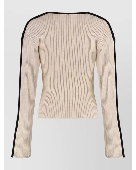 Sportmax Natural Boemia Knit Top Contrast Crew Neck