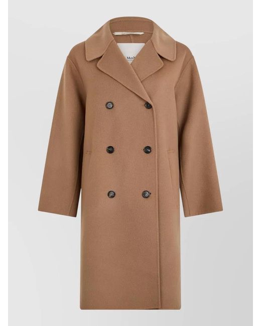 Max Mara Brown Double Breasted Virgin Wool Mid Length Coat