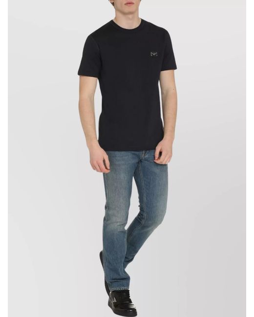 Dolce & Gabbana Blue Cotton Ribbed Crew-Neck T-Shirt for men
