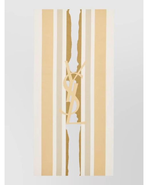 Saint Laurent White Cassandre Striped Stole Lightweight Fabric