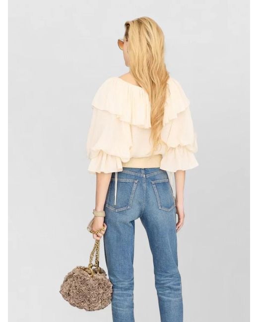 Chloé Natural Silk Jacquard Top Ruffled Neckline
