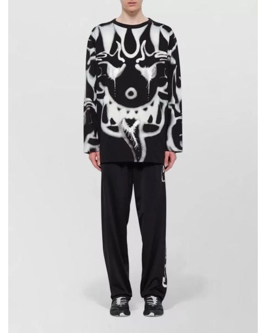 Y-3 Black Cotton Crew Neck Graphic Sweater for men