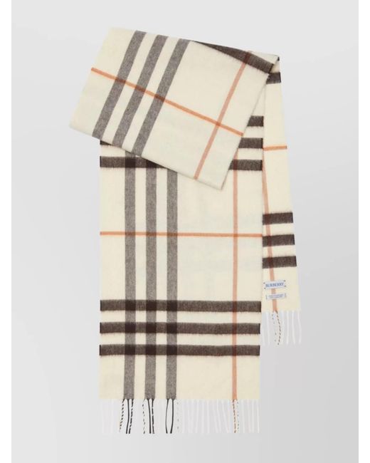Burberry Natural Checked Fringe Detail Rectangular Scarf
