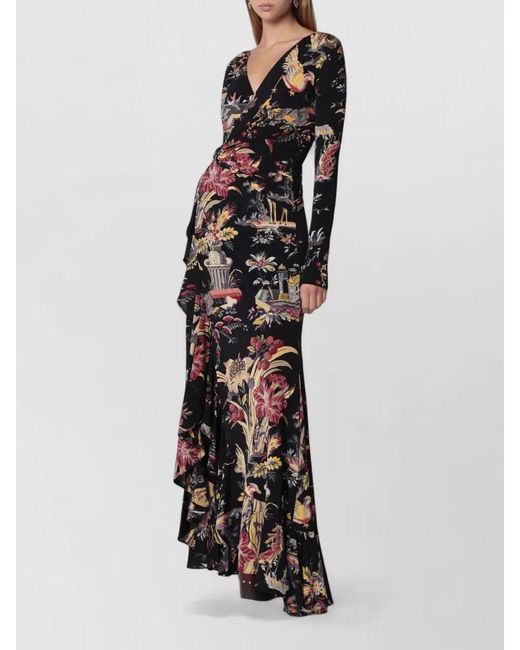 Etro White Floral Wrap Dress Floor Length Ruffled