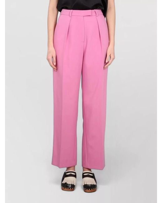 Alysi Pink Tailored Pants Straight Cut Pleats Belt Loops