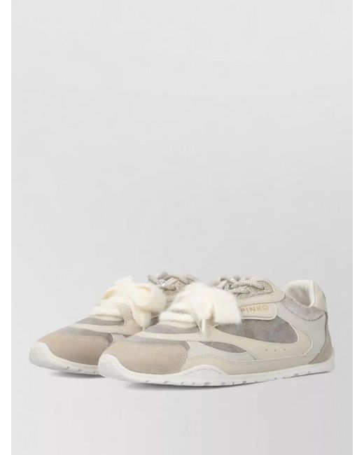 Pinko Natural Casual Sneakers Lace Bow Glitter Suede