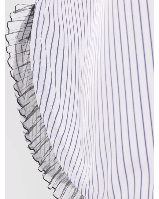 Niccolò Pasqualetti White Striped Shirt Ruffle Trim Collared Short Sleeves