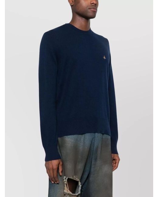 Vivienne Westwood Blue Cashmere Merino Wool Ribbed Crewneck Jumper for men