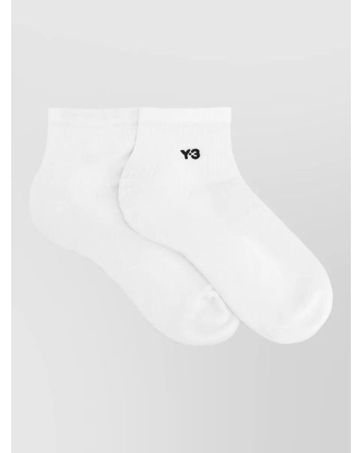 Y-3 White Logo Ankle Socks Ribbed Cuffs