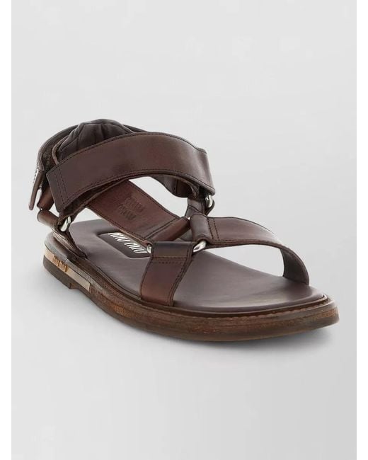 Miu Miu Brown Leather Sandals Multi Strap Design Ring Detail