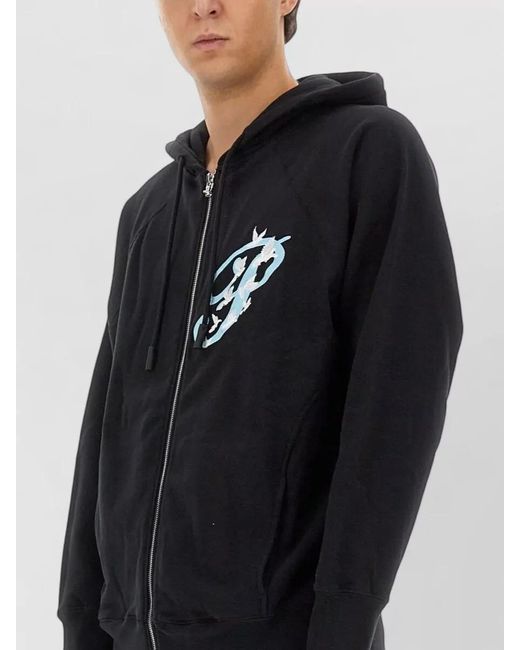 3.PARADIS Black Hooded Zip Sweatshirt Front And Back Print for men