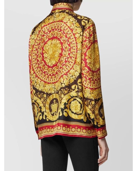 Versace Multicolor Silk Long-Sleeve Baroque-Print Shirt