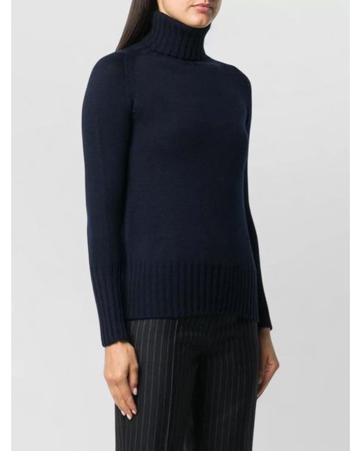 Drumohr Blue Merino Knit Turtleneck Sweater Long Sleeves