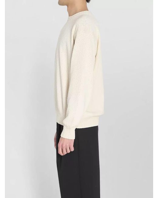 Roberto Collina White Textured Knit Cotton Crewneck Sweater for men