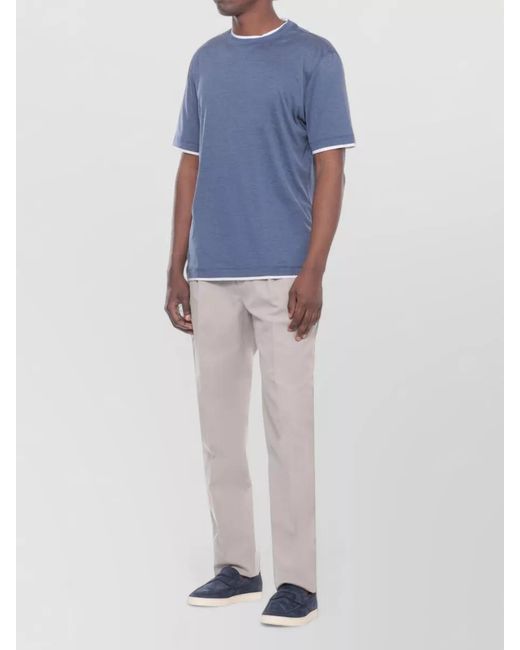 Brunello Cucinelli Blue Silk T-Shirt for men