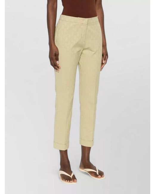 Etro Natural Cropped Cotton Jacquard Trousers Paisley Motif