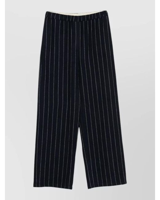 Alysi Blue Wool Lounge Trousers Striped Wide Leg