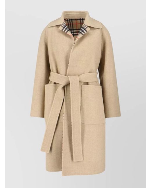 Burberry Natural Wool Reversible Belted Robe Coat