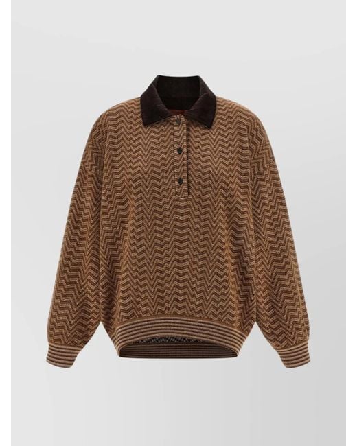 Missoni Brown Chevron Pattern Long Sleeve Collared Sweater