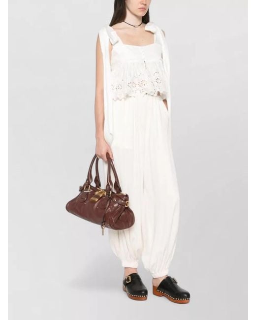 Chloé White Broderie Anglaise Cropped Top Bow Detail