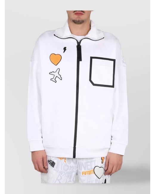 Boss White Logo Print High Collar Sweatshirt With Front Pocket for men