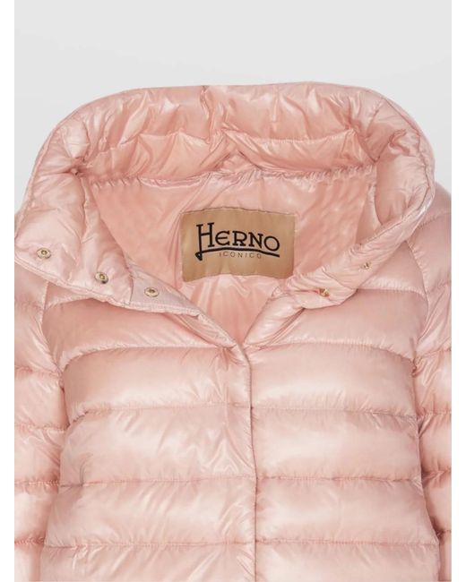 Herno Pink High Collar Padded Quilted Short Sleeve Jacket