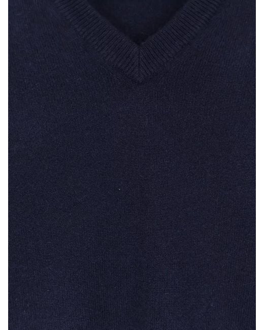 Brunello Cucinelli Blue Cashmere Sweater V Neckline Long Sleeves for men