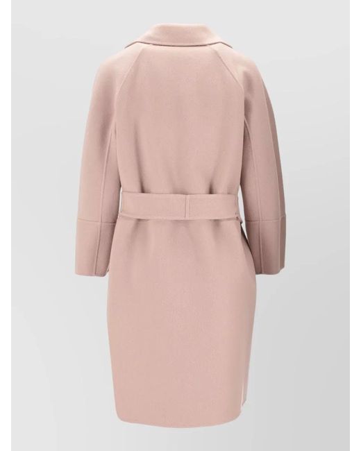 Max Mara Pink Belted Wool Coat Long Sleeves Lapels