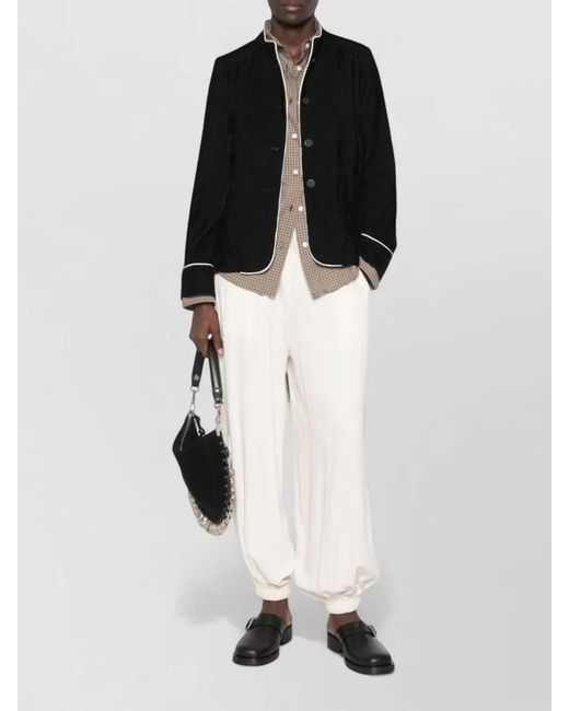 Forte_forte Black Corduroy Stand Collar Jacket Contrast Piping