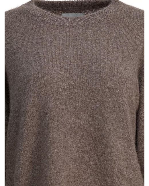 Loulou de Saison Brown Wool Yak Wool Fine-Knit Crewneck Long-Sleeve Sweater