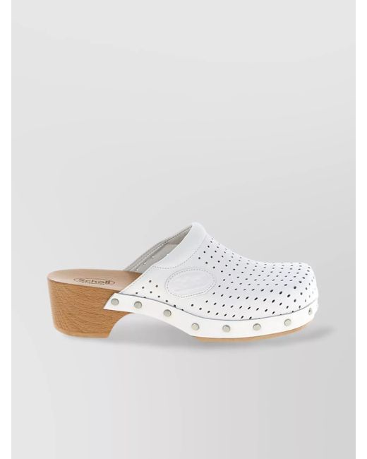 Balenciaga White Scholl X 'Clog' Perforated Rivet Wooden Mules