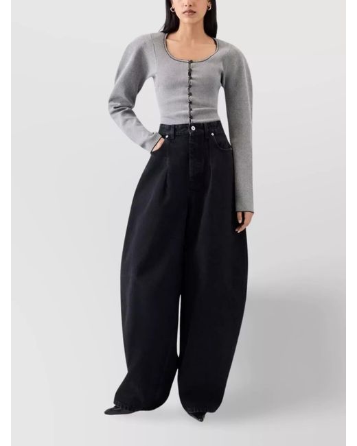 Jacquemus Black Denim Mid-Rise Curved Wide-Leg Jeans