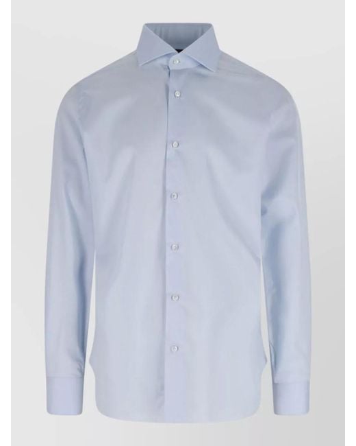 Barba Napoli Blue Casual Shirt Straight Collar Long Sleeves for men