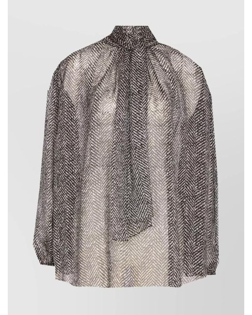 Dolce & Gabbana Gray Dolce&Gabbana Silk Chiffon Blouse With Chevron Print