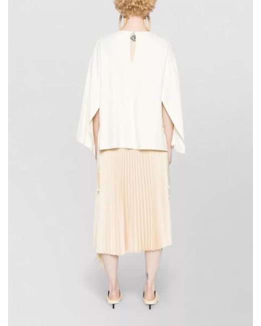 Erika Cavallini Semi Couture White Cady Blouse Round Neck Keyhole Back