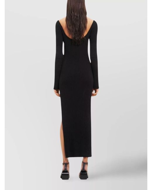 Courreges Black Ribbed Off-Shoulder Long-Sleeve Midi Dress