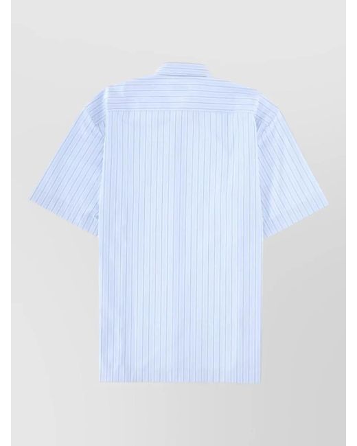 Dries Van Noten Blue Short Sleeve Shirt Straight Cut Striped Collar for men