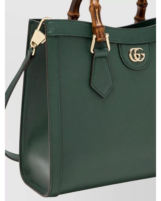Gucci Green Tote Bag Bamboo Handles Detachable Strap