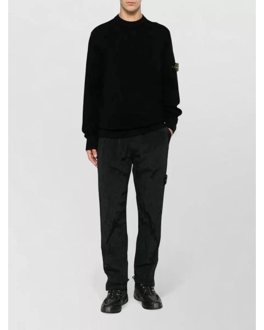 Stone Island Black Crew Neck Wool Knit Sweater for men