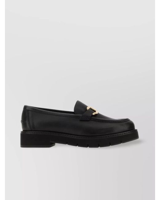Ferragamo Black Leather Lug Sole Loafers