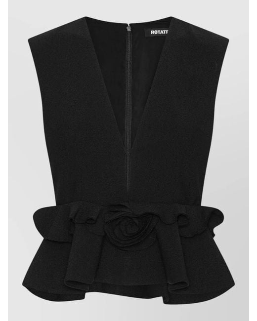 ROTATE BIRGER CHRISTENSEN Black Deep V Neck Sleeveless Peplum Jumpsuit